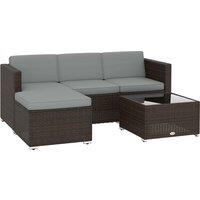 Outsunny 3 Pieces Garden Furniture Set w/ Cushions, PE Rattan Wicker Conversation Corner Sofa Set, Light Grey