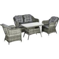 Outsunny 4pc All Weather Outdoor Sofa Set, PE Rattan Garden Furniture with Round Wicker Conversation Sofa, Padded Cushions Aosom UK