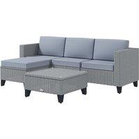 Outsunny 5-Piece Rattan Patio Furniture Set with Corner Sofa, Footstools, Coffee Table, for Poolside, Grey