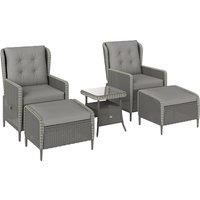 Outsunny Five-Piece Reclining Rattan Chair Set - Charcoal Grey
