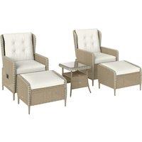 Outsunny Five-Piece Reclining Rattan Chair Set - Light Grey