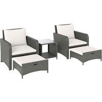 Outsunny Five Piece Rattan Garden Furniture Set with 2-Tier Coffee Table and Ottomans - Cream White