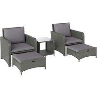 Outsunny Five Piece Rattan Garden Furniture Set with 2-Tier Coffee Table and Ottomans - Grey