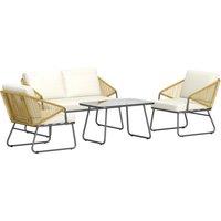 Outsunny 4 Piece Rattan Garden Furniture Set, Wicker Patio Outdoor Furniture Set with Armchairs, Cushions for Conservatory, Balcony, Natural Wood