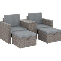 Outsunny 5 Piece Rattan Garden Furniture Set with Storage Table, Footstools, Cushions, Dark Grey
