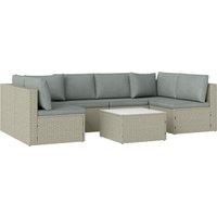Outsunny 7 Pieces Rattan Garden Furniture Set, 6 Seater Garden Corner Sofa with Wide Seat, Cushions and Glass Top Table, Sectional Outdoor Furniture Conservatory Set for Patio, Light Brown