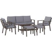 Outsunny 5 Piece Rattan Garden Furniture Set with 3-Seater Sofa 2 Chairs and 2 Footstools - Grey
