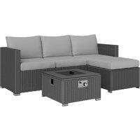 Outsunny Five Piece Rattan Garden Furniture Set with Gas Fire Pit Table and Footstool - Grey