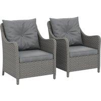 Outsunny Rattan Garden Chairs Set of 2, Outdoor Rattan Chairs with Cushions, Armrests and High Back, PE Wicker Garden Armchair with Steel Frame for Balcony, Porch, Dark Grey