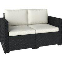 Outsunny 2 Seater Rattan Sofa, Outdoor Garden Sofa with Deep Seat, Cushions, Wide Armrests for Patio, Balcony, Porch, Black