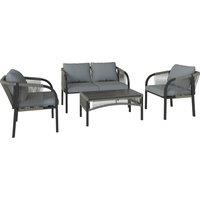 Outsunny 4 Piece Rattan Garden Furniture Set with Loveseat, Armchairs, Table, Steel Frame Wicker Patio Conversation Set, Grey