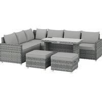 Outsunny 6 Seater Rattan Garden Furniture Set with 3 Sofas, 2 Footstools, Table, Patio Rattan Furniture Sofa Sets, Grey