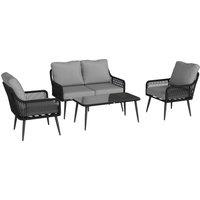 Outsunny Rattan Garden Furniture Set, 4 Piece Outdoor Patio Furniture with Tempered Glass Table and Chairs, Indoor Balcony Conservatory Set