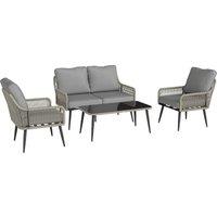 Outsunny Rattan Garden Furniture Set, 4 Piece Outdoor Patio Furniture with Tempered Glass Table and Chairs, Indoor Balcony Conservatory Set