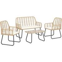 Outsunny 4 Piece Rattan Garden Furniture Set, Outdoor Patio Furniture with Loveseat, Armchairs and Coffee Table