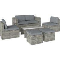 Outsunny 6 Piece Rattan Garden Furniture Set, Nesting Patio Conversation Set with Loveseat, Chairs, Table, Footstools, Dark Grey