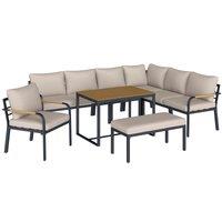 Outsunny 7 Seater Garden Furniture Set, Metal Garden Sofa Set with Cushions, Outdoor Furniture Conversation Sets, Khaki