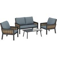 Outsunny 4 Seater Rattan Garden Furniture Set with 2 Armchairs, Loveseat, Coffee Table, Garden Sofa Set with Cushions, Grey