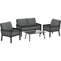 Outsunny 4 Seater Rattan Garden Furniture Set with 2 Armchairs, Loveseat, Coffee Table, Garden Sofa Set with Cushions, Dark Grey