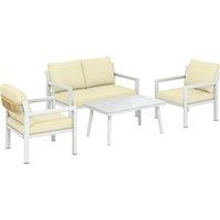 Outsunny 4 Seater Rattan Garden Furniture Set with 2 Armchairs, Loveseat, Coffee Table, Garden Sofa Set with Cushions, Brown