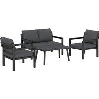 Outsunny 4 Seater Rattan Garden Furniture Set with 2 Armchairs, Loveseat, Coffee Table, Garden Sofa Set with Cushions, Dark Grey