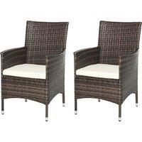 Outsunny 2-Seater Rattan Dining Chairs, w/ Cushions & Armrests for Patio, Mixed Brown Aosom UK