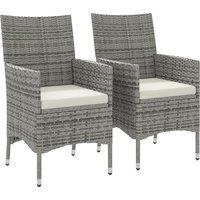 Outsunny 2 Pieces Rattan Garden Chairs Dining Chair Set with Cushion, Mixed Grey