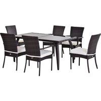 Outsunny 6-Seater Rattan Dining Set 6 Wicker Weave Chairs & Tempered Glass Top Dining Table 6 Se