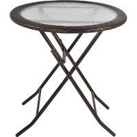 Outsunny Folding Round Tempered Glass Metal Table with Brown Rattan Edging Aosom UK