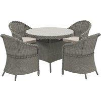Outsunny 4 Seater Rattan Garden Furniture Set with Cushions, Round PE Rattan Dining Set with Glass-Top Table, Umbrella Hole, Outdoor Garden Table and Chairs, Grey