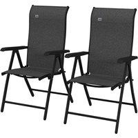 Outsunny Set of 2 Outdoor Wicker Folding Chairs, Patio PE Rattan Dining Armrests Chair set with 7 Levels Adjustable Backrest, for Camping Aosom UK
