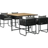 Outsunny Patio 5 PCs PE Rattan Dining Set, Garden Round Wicker 4-seater Rattan Cube Dining Sets, w/ Wood Grain Plastic Top, Space-saving Design Black