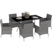 Outsunny 7-Piece Rattan Garden Furniture Set with Cushions, 6 Seater Garden Table and Chairs with 6 Armchairs, Glass Top Table, Charcoal Grey