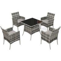 Outsunny Outdoor Dining Set 5 Pieces Patio Conservatory with Tempered Glass Tabletop, 4 Dining Armchairs - Grey