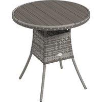 Outsunny 70cm PE Rattan Outdoor Dining Table, Patio Table with Wood-plastic Composite Top for Balcony, Garden, Grey