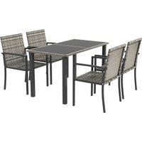 Outsunny Outdoor Dining Set 5 Pieces Patio Conservatory with Tempered Glass Tabletop,4 Dining Chairs - Mixed Grey