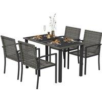 Outsunny Outdoor Dining Set 5 Pieces Patio Conservatory with Tempered Glass Tabletop,4 Dining Chairs - Grey