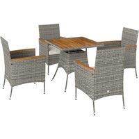 Outsunny Five-Piece Rattan Set, with Wood-Top Table - Teak