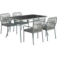 Outsunny Five-Piece PE Rattan Garden Dining Set with Cushions & Stackable Chairs - Light Grey