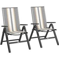Outsunny Outdoor Rattan Folding Chair with 5-Position Adjustable Backrest, Wicker Garden Dining Chair with Wide Armrest, Set of 2 for Patio, Terrace, Balcony, Black