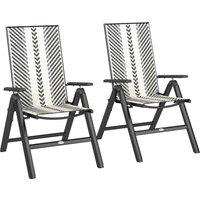 Outsunny Outdoor Rattan Folding Chair with 5-Position Adjustable Backrest, Wicker Garden Dining Chair with Wide Armrest, Set of 2 for Patio, Terrace, Balcony, Grey