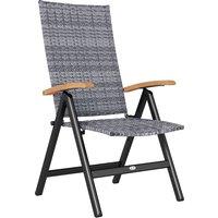 Outsunny Outdoor Folding Rattan Chair with Armrests, High Backrest, for Garden, Camping, Balcony, Porch - Light Grey