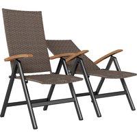 Outsunny 2 Pieces Outdoor Foldable Dining Chair with Armrests, High Backrest, for Garden, Camping, Balcony, Brown