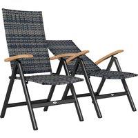 Outsunny 2 Pieces Outdoor Foldable Dining Chair with Armrests, High Backrest, for Garden, Camping, Balcony, Mixed-grey