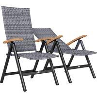 Outsunny 2 Pieces Outdoor Foldable Dining Chair with Armrests, High Backrest, for Garden, Camping, Balcony, Light Grey