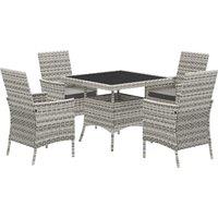 Outsunny Rattan Garden Furniture Set, Outdoor Dining Table and Chairs 4 Seater with Cushions, Square Tempered Glass Top, 4 Armchairs, for Balcony, Terrace, Conservatory, Mixed-Grey