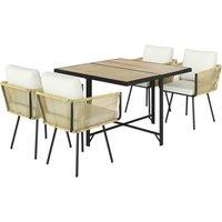 Outsunny 5 Piece Garden Furniture Set, Garden Dining Set with Wood-Plastic Table and 4 Stackable Chairs, Beige