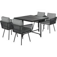 Outsunny 5 Piece Garden Furniture Set, Garden Dining Set with Wood-Plastic Table and 4 Stackable Chairs, Light Grey