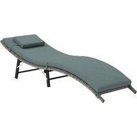 Outsunny Rattan Folding Sun Lounger Outdoor Chair with Cushion and Pillow Mixed Grey