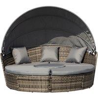 Outsunny Rattan Garden Furniture Cushioned Wicker Round Sofa Bed with Coffee Table Patio Conversatio